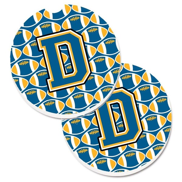 Carolines Treasures Letter D Football Blue and Gold Set of 2 Cup Holder Car Coaster CJ1077-DCARC - main